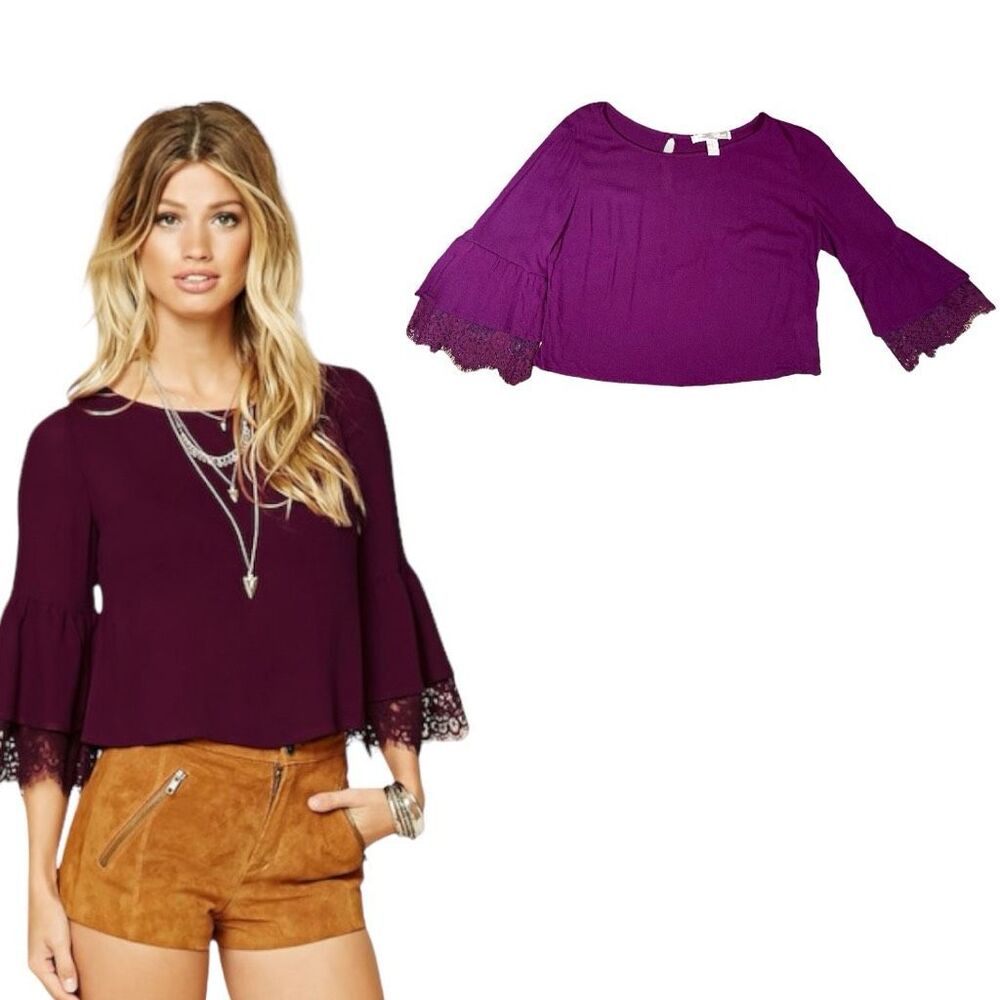 Forever 21 Purple Lacy Bell Sleeve Top Sz XL